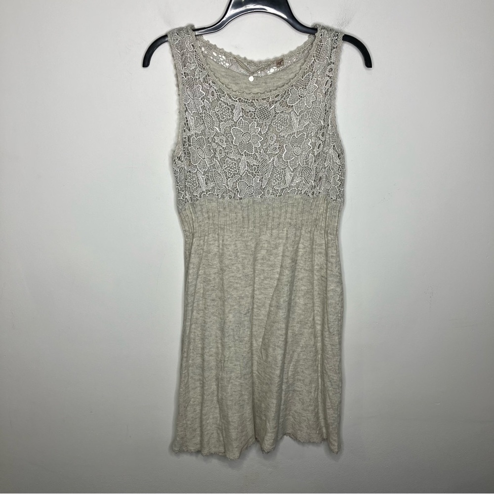 Anthropologie knitted & knotted wool Blend dress gray tan women's size small